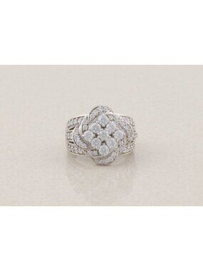Sterling Silver Sparkly Cubic Zirconia Flower Swirl Cluster Ring Size 8